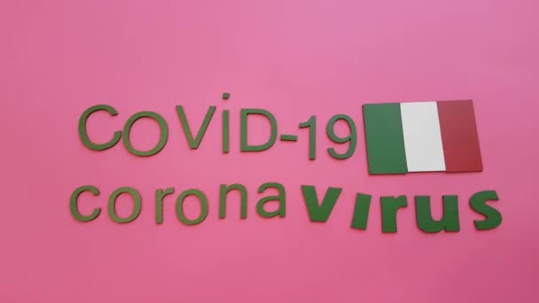 Coronavirus Italia Covid Virus Chino Bandera Italiana Palabra Covid Animación — Vídeos de Stock