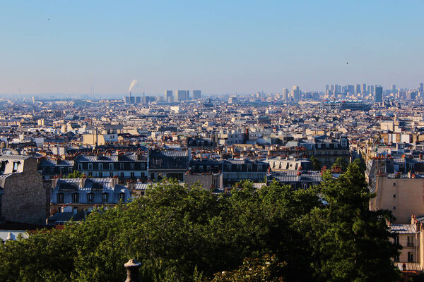 Aerial view of Paris from the Butte Montmartre, France.