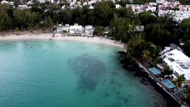 Luchtfoto Van Prachtige Baai Strand Blauwe Lagune Mauritius — Stockvideo