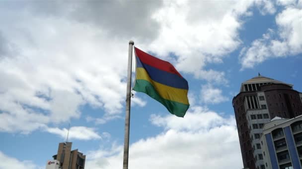 Bandeira Maurícia Acenando Vento Port Louis Maurício África — Vídeo de Stock