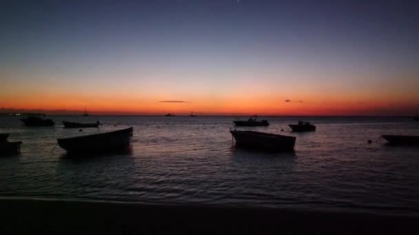 Silhueta Incrível Tiro Casal Andando Praia Após Pôr Sol Hora — Vídeo de Stock