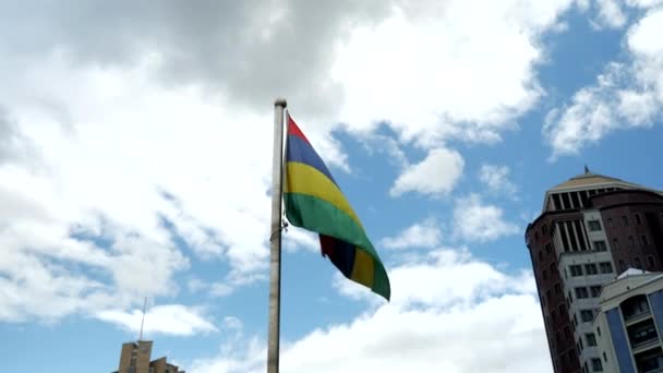 Mauritius Flagga Viftar Vinden Port Louis Mauritius Afrika — Stockvideo