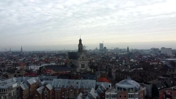 Panfleto Aéreo Famosa Ciudad Diamantes Antwerpen Después Del Amanecer Temprano — Vídeo de stock