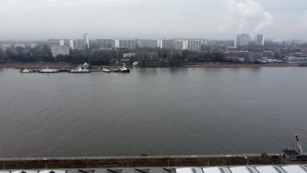 Photo Aérienne Dolly Rivière Schelde Long Côte Immeuble Appartements Arrière — Video