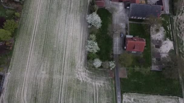 Fåglar Öga Antenn Skott Jordbruksfält Bredvid Bostadsområde Gård Hus — Stockvideo