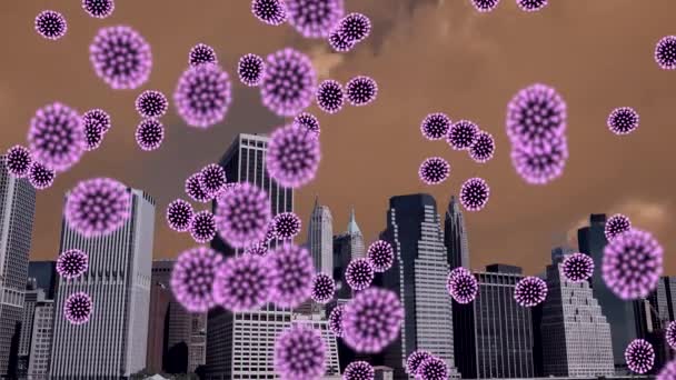 New York City Skyline Covid19 Pandemic Economic Shut Animation — стоковое видео