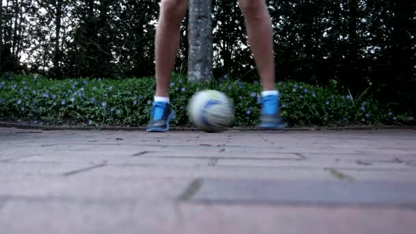 Jogador Futebol Masculino Treinando Casa Com Vôlei Durante Belo Dia — Vídeo de Stock