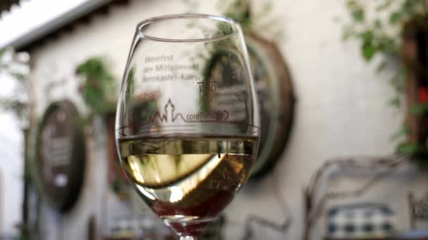 Close Tiro Vidro Com Vinho Branco Durante Degustação Quintal Alemão — Vídeo de Stock