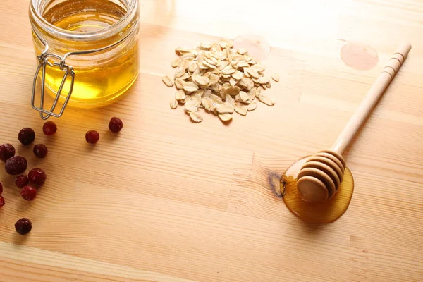 Honey ovesná kaše zdravá snídaně pozadí — Stock fotografie