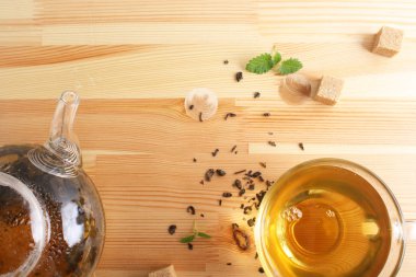 çay Kupası çaydanlık ahşap arka plan