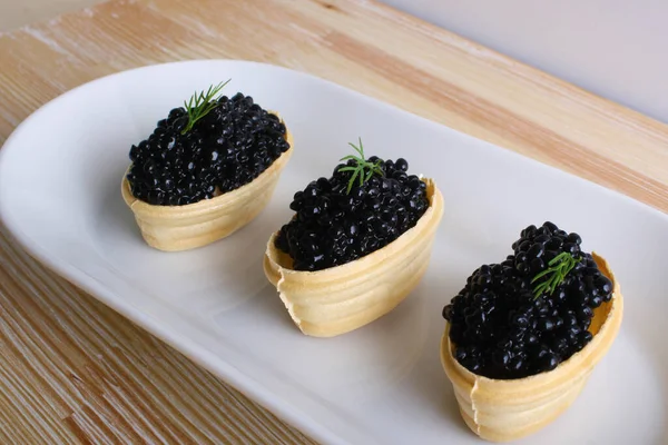 Fondo Madera Tartaleta Caviar Negro —  Fotos de Stock