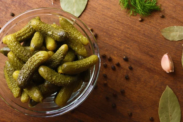 Pepino Cornichons Cuke Sobre Fondo Madera Cocinar —  Fotos de Stock