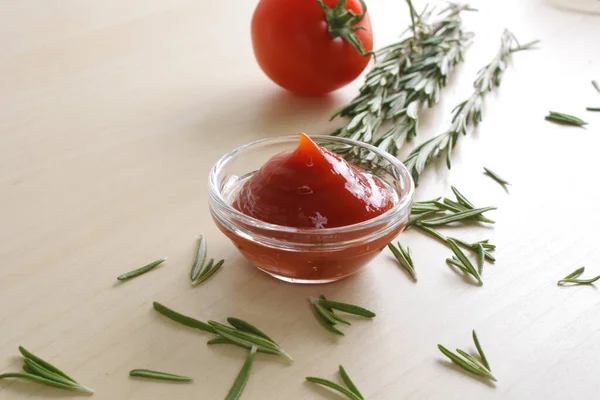 Ketchup Tomato Sauce Glass Bowl — Stock Photo, Image