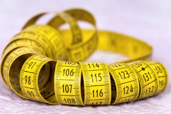 Yellow Tape Measure Weight Loss Diet Healthy Lifestyle Symbol Concept — Stock Photo, Image