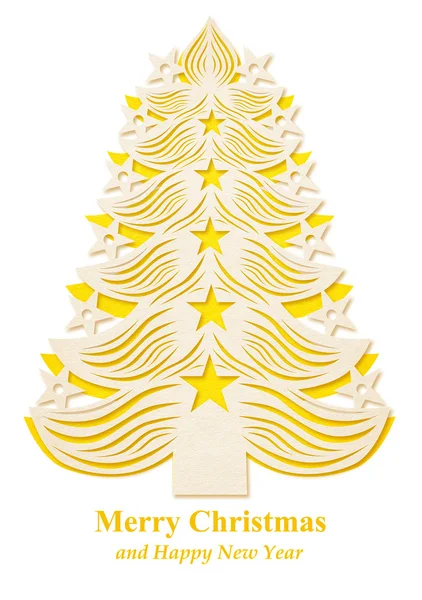 Árvore de Natal feita de papel amarelo — Fotografia de Stock