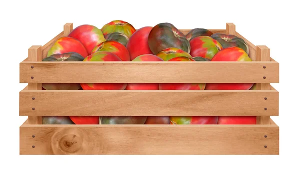 Дерев'яний ящик з помідорами — стокове фото