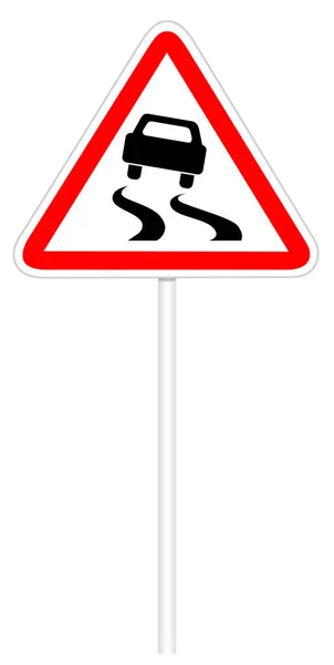 Segnale di avvertimento stradale - Strada scivolosa — Foto Stock