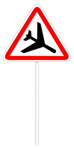 Ostrzeżenie znaku drogowego - nisko latające samoloty — Zdjęcie stockowe