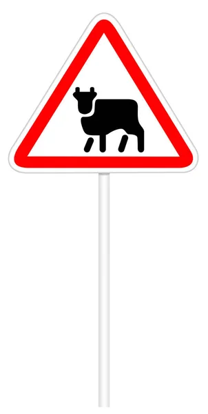 警告交通标志驾驶的牛 — 图库照片