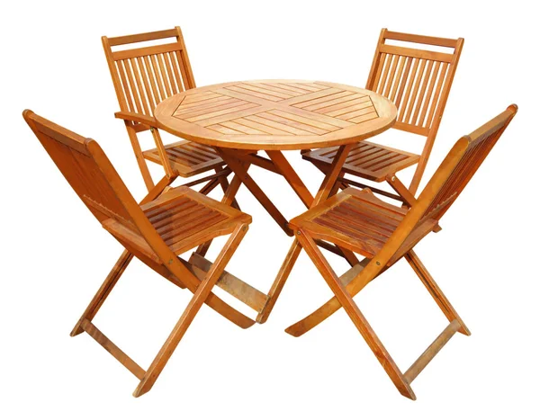 Дерев'яний стіл і стільці - коричневий — стокове фото