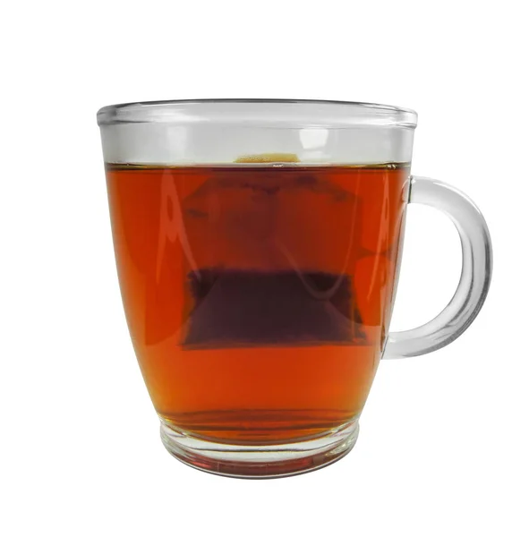 Chávena de vidro com teabag — Fotografia de Stock