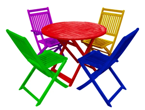Mesa de madeira e cadeiras - colorido — Fotografia de Stock