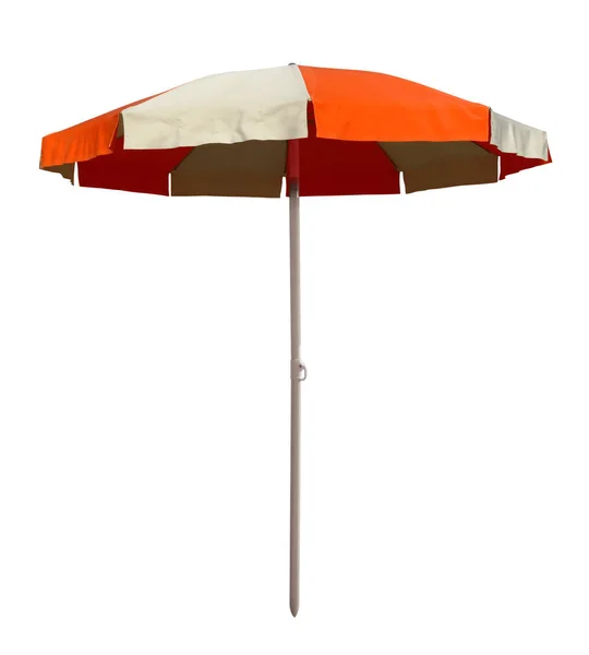 İzole Beach beyaz-turuncu şemsiye — Stok fotoğraf