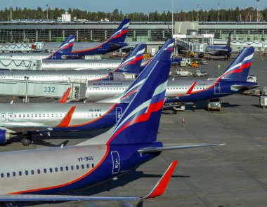 Moskova - Aeroflot tarafından ait uçaklar bir dizi