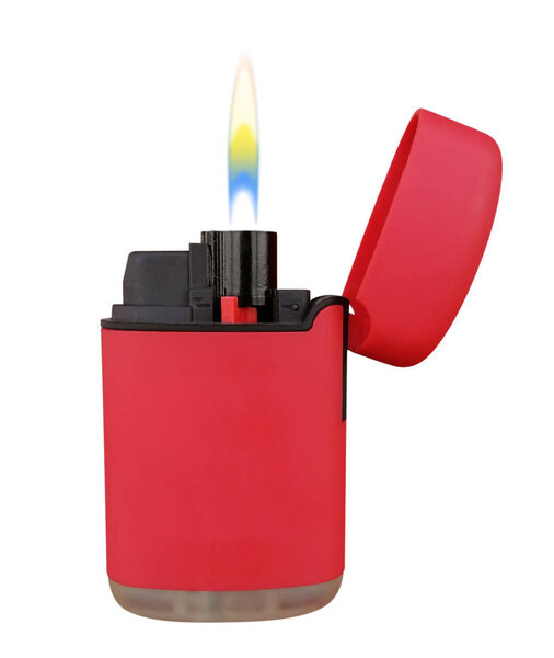 Plastic gas lighter with flame - red