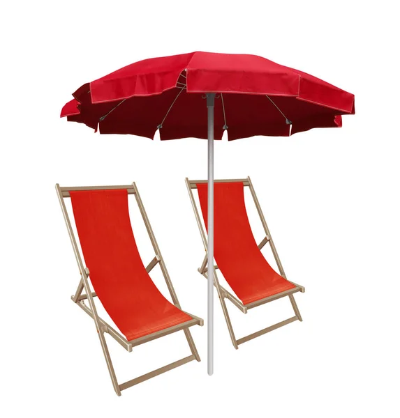 Plaj şemsiye ve şezlonglar — Stok fotoğraf