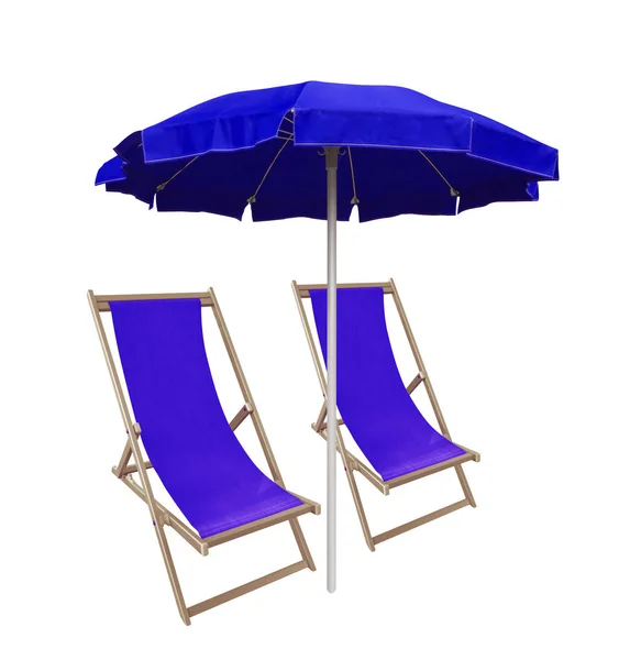 Parasol en ligstoelen - blauw — Stockfoto