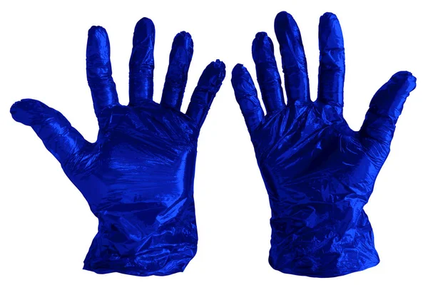 Jednorázové modré plastové rukavice — Stock fotografie
