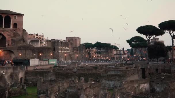 Spektakulär Inspirerande Kvällsutsikt Över Den Antika Stadskärnan Rom — Stockvideo