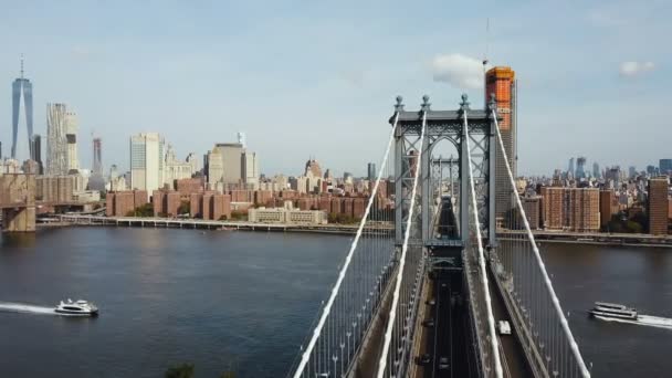 Aerial View Manhattan Bridge New York America Drone Flying East — Stock Video