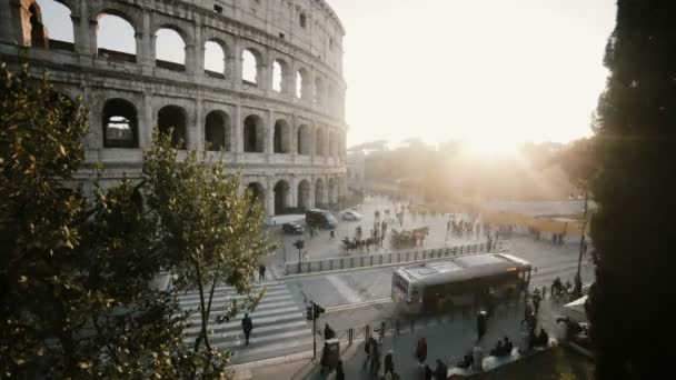 Krásný Panoramatický Výhled Koloseum Římě Itálie Západ Slunce Krajina Historickou — Stock video
