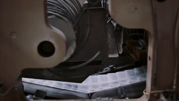 Printing Establishment Detail Production Line Sound Newspapers Process Publishing Sound — Stock Video