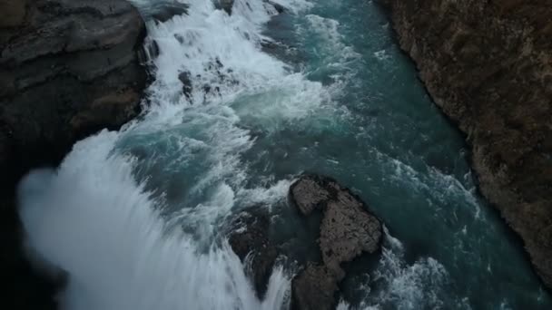 Ripresa Aerea Elicottero Bella Cascata Potente Gullfoss Paesaggio Panoramico Acqua — Video Stock