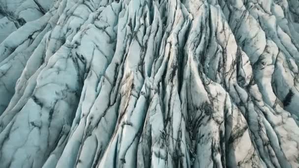 Aerial Top View Ridges White Glacier Black Ash Scenic Iceberg — Stock Video