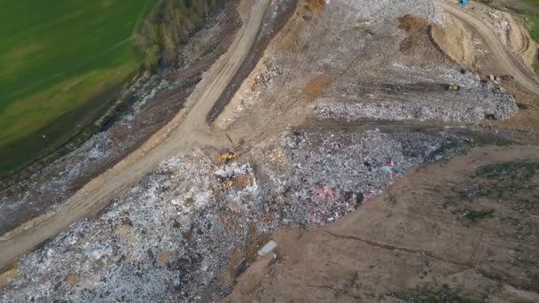 Vista Aerea Della Discarica Urbana Riciclaggio Dei Rifiuti Elicottero Fabbrica — Video Stock