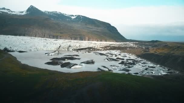 Красивый Ландшафт Лак Льдом Iceland Вертолет Снимать Воздушный Вид Ледника — стоковое видео