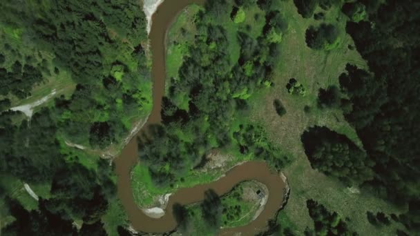 Drone Filant Sur Belle Nature Riveraine Aérienne Vue Dessus Rivière — Video