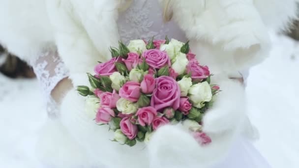 Bride Holds Wedding Bouquet Her Hands — Stock Video