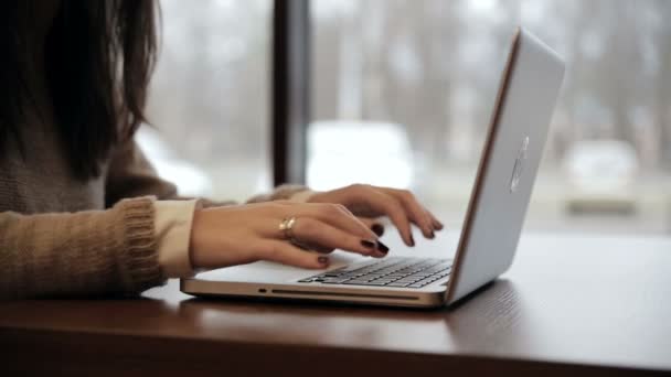 Woman Closes Laptop Goes Out — Stock Video