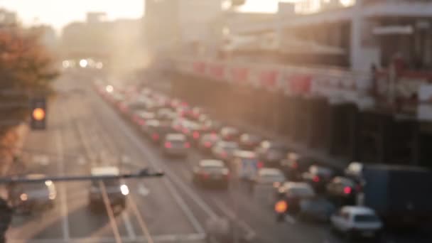 Trafik Arabalarının Şehir Üstü Görüntüsü Bulanık Zaman Dilimi — Stok video