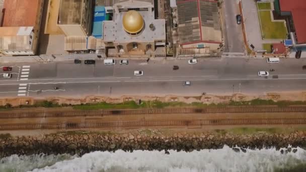 Drone Che Vola Sopra Linea Costa Colombo Sri Lanka Vista — Video Stock