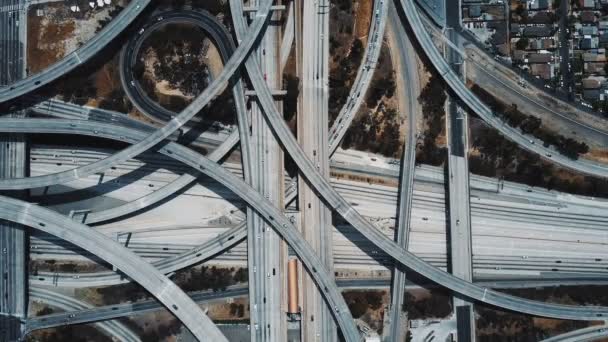 Drone Top View Epic Highway Junctioninterchange Traffic Moving Multiple Flyovers — Stockvideo