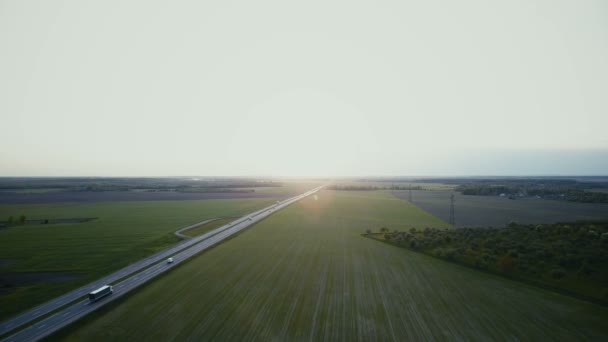 Malerische Luftaufnahme Autobahn Zum Horizont Drohne Panorama Riesige Perspektive Des — Stockvideo