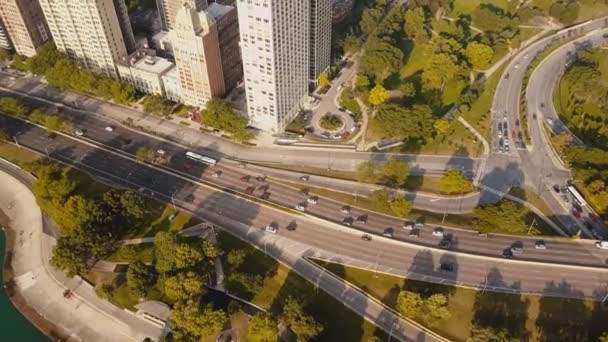 Vue Aérienne Drone Chicago America Survolant Route Les Appartements Lac — Video