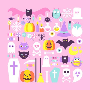 Şirin Halloween nesneleri modaya uygun renklerde