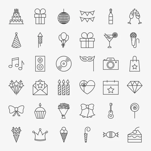 Birthday Line Icons Set — Stock Vector